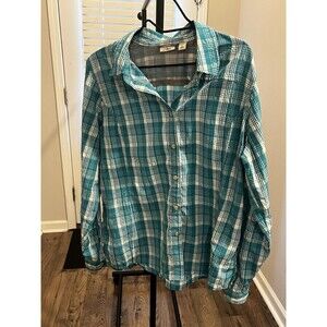 L.L. Bean Teal Plaid Button Down Shirt- Large